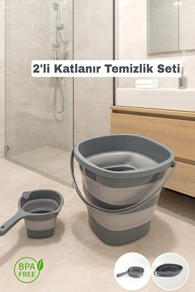Funny Life 2'li Büyük Boy Katlanır Kova ve Katlanır Maşrapa Seti - Organizer , Düzenleyici - Temizlik Seti