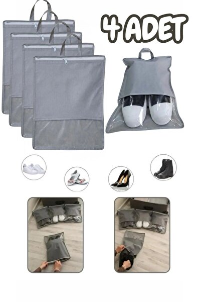Bayev 4 Adet Kumaş Ayakkabı Saklama Çantası - Şeffaf Pencereli Bavul Düzenley...