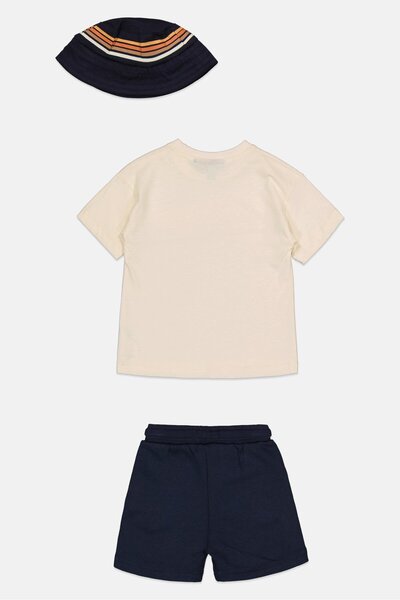 BENCH Toddlers Boy 3 Pieces Short Sleeve Brand Logo Top And Bottom With Hat Set, Multicolor