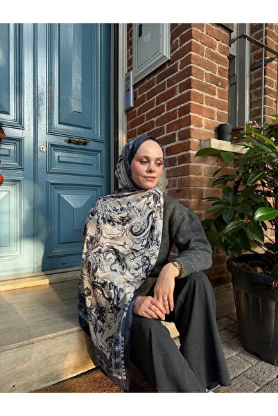 CUOCA LOUNGE Beliz Desenli Bambu Kraş Şal İndigo