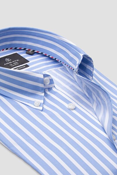 Abbate Cămașă pentru bărbați cu dungi Matteo Twill, din bumbac, cu potrivire confortabilă, albastru deschis, cu guler cu nasturi