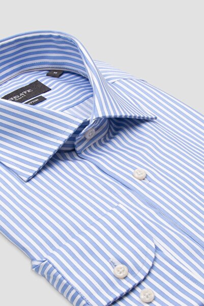 Abbate Marco Twill Бавовняна сорочка Slim Fit світло-синього кольору з класичним коміром та смужками для чоловіків