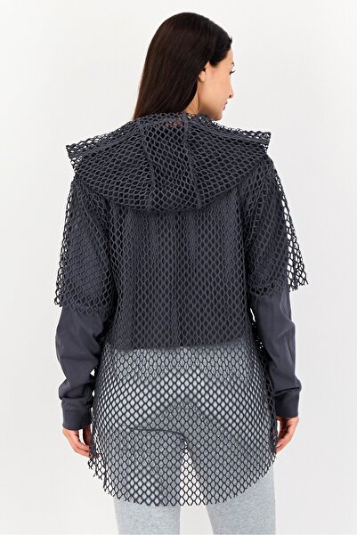 Ivy Park Women Hooded Mesh Long Sleeve Outdoor Top, Dark Grey