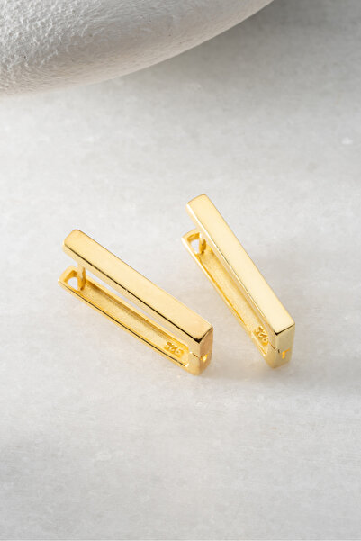 Two Arts Kadın 925 Ayar Gümüş Dikdörtgen Minimalist Küpe | 14K Altın Kaplama | Hediye Kutusunda