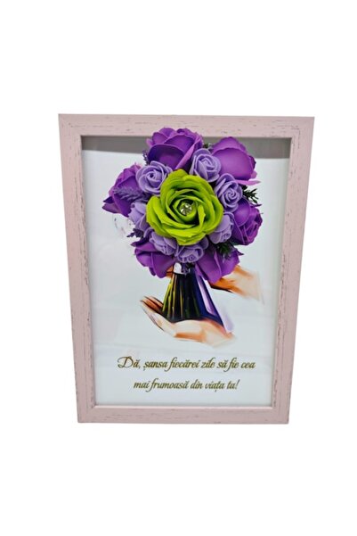 T&M Personalizare Înrămat A4 (30x21 cm) - „Dă fiecărei zile o șansă...” v5 cu flori de săpun mov (verde)