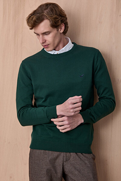 SMILE Fusa Dark Green 100% Cotton Crew Neck Knitwear