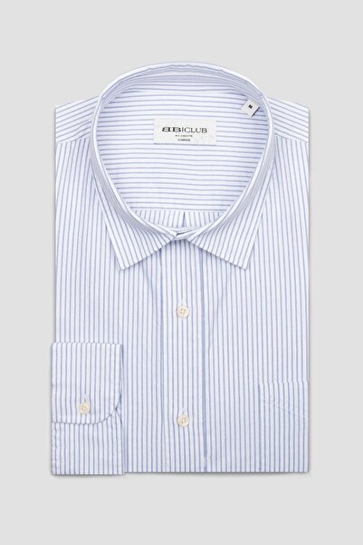 Abbate Ανδρικό ριγέ πουκάμισο BB Club Rio Oxford Cotton oversized Fit Light Blue Classic Collar