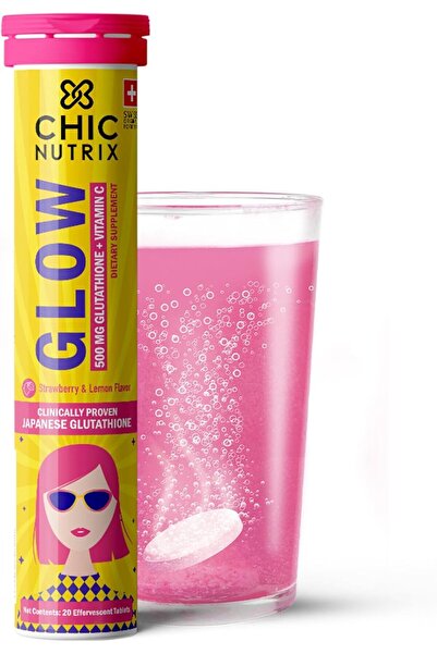 Chicnutrix Glow - 20 Effervescent Tablets, Japanese Glutathione & Vitamin C, Strawberry-Lemon
