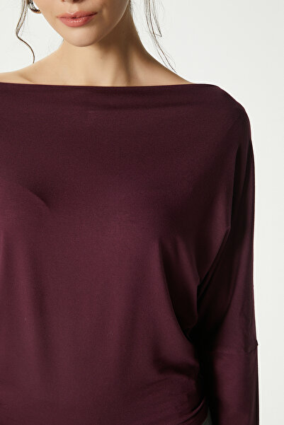 Ritnice Kadın Grace Asimetrik Omuz Detay Mürdüm Bluz