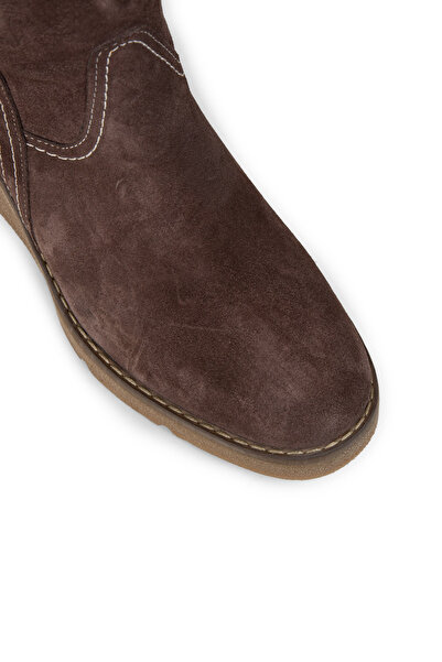 Deery Women's Genuine Suede Brown Wedge Heel Boots