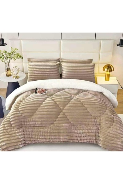 OEM Cocolino fluffy duvet, brown, 200x230 cm, set with 2 pillowcases 50x70 cm