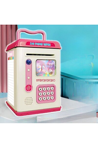 dalip Children's Piggy Bank Set, ATM Type, Password with Fingerprint, 13.5 x 11.5 x 20 cm, Pink