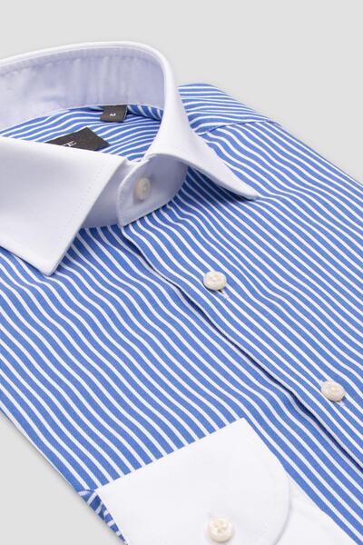 Abbate Grant Non Iron Twill Бавовняна Slim Fit Темно-синя Класична комір Чоловіча сорочка в смужку