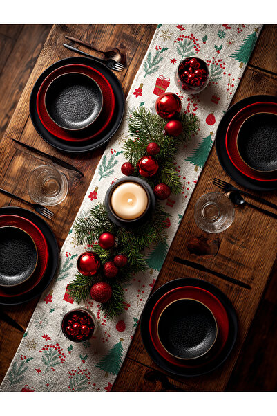 Medi Home Yılbaşı Klasik Figürleri Deseni Runner