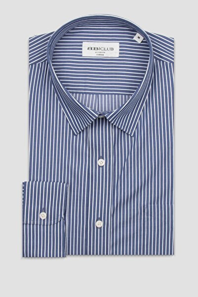 Abbate Ανδρικό ριγέ πουκάμισο BB Club Rio Twill Cotton oversized Fit Navy Blue Classic Collar