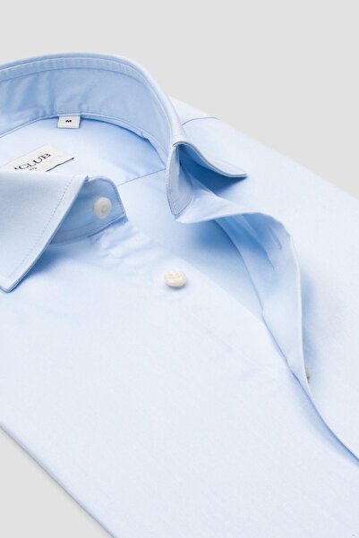 Abbate Cămașă pentru bărbați BB Club Oscar Poplin Cotton slim fit Albastru deschis cu guler clasic