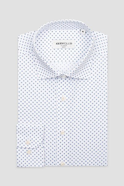 Abbate BB Club Oscar Поплін Бавовняна Slim Fit Біла Класична комір Чоловіча сорочка з візерунком