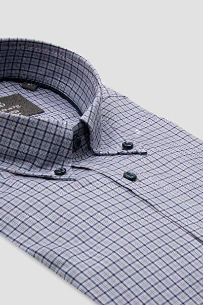 Abbate Aldomar Поплін Бавовняний Comfort Fit Синій Комір на ґудзиках Чоловіча картата сорочка