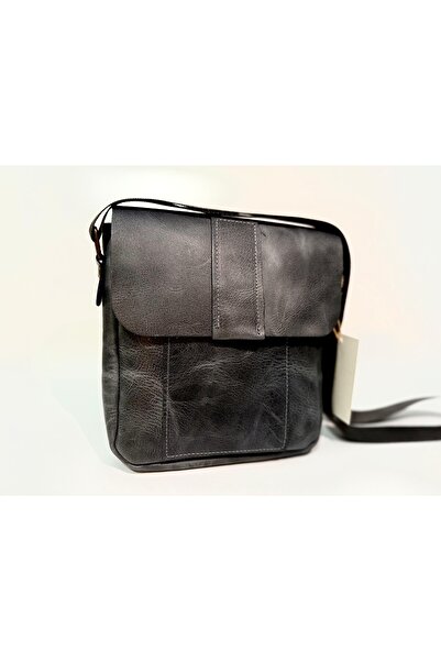 natderi Genuine Leather Unisex Shoulder and Messenger Bag - Gray Color with Adjustable Strap 20X25 C