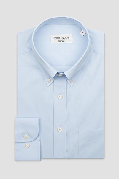 Abbate Ανδρικό πουκάμισο BB Club Mike Poplin Stretch Cotton Blend Regular Fit Ανδρικό πουκάμισο με κουμπιά σε γαλάζιο χρώμα