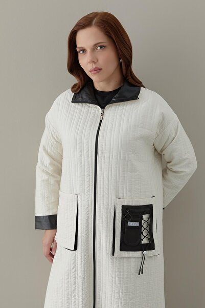 FATMA DANIŞMAN Kapitone Kumaş Torba Cep Kombinli Kap -Beyaz