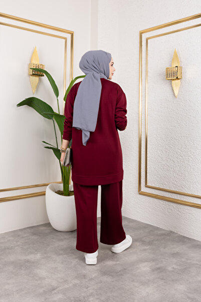 Sfg Life Moda Women's Crew Neck Plain Combed Cotton Double Bottom Top Set