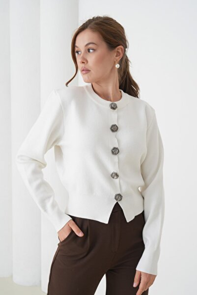 Miss Allos Women's Luxury Button Detailed Long Sleeve Cardigan