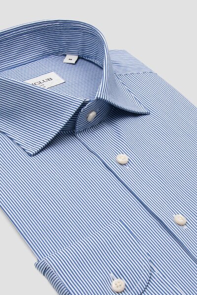 Abbate BB Club Lima Поплін Стретч Бавовняна суміш Регулярний крій Темно-синій Класичний комір Чоловіча сорочка в смужку