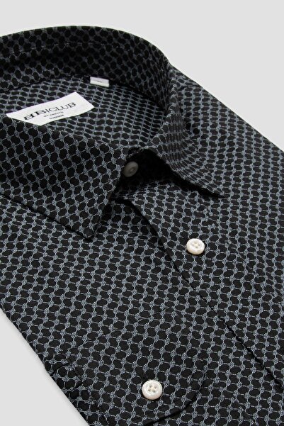 Abbate BB Club Rio Поплін Стретч Бавовняна суміш Оверсайз-крій Чорний Класичний комір Чоловіча сорочка з принтом