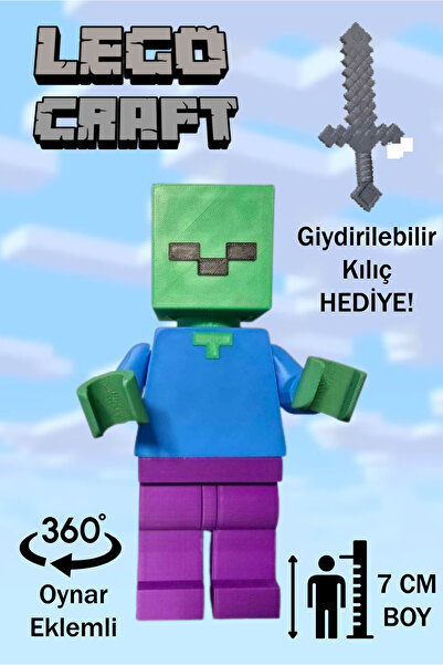GiginGo Yapı OyuncakCraft Zombie Oynar Eklemli 7cm - Minecraft Giydirilebilir...