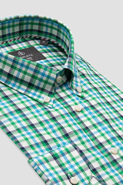 Abbate Ανδρικό καρό πουκάμισο Luca Twill Cotton Comfort Fit με πράσινο γιακά με κουμπιά