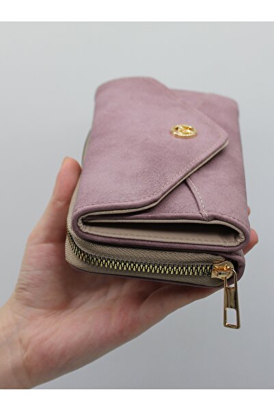 Bevitton Μεγάλο γυναικείο πορτοφόλι από δέρμα λεβάντας με θήκη για νομίσματα και πολλές θήκες για κάρτες 007