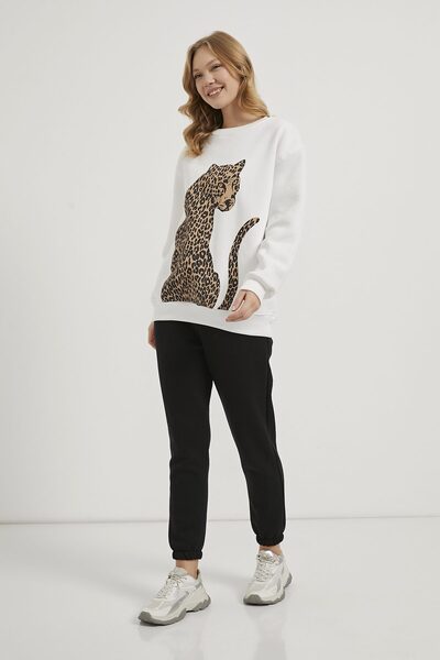 Arma Life Armalife 10906 Leopard Printed Circular Neck Fleece-Lined Din Sweatshirt