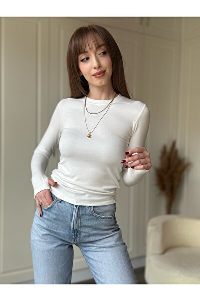 Dilay Gökoğlu Butik Crew Neck Long Sleeve Fingerless Bodysuit