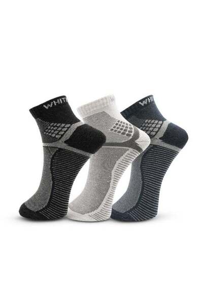 White Leaf 3 Pack Half-Terry Ankle Socks - Free Size - Blue, Light Grey and B...
