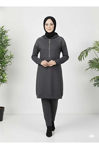 KMKkombin Women's New Season Stone-Embellished Top-To-Bottom Tunic Set