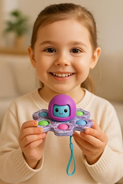 hak-iş oyuncak Emoji Suratlı Ahtapot Desenli Renkli Pop It Stres Çarkı – Döner Fidget Spinner Oyuncak
