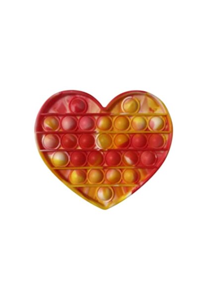 OEM Jucărie de eliberare a stresului din silicon Pop It, formă de inimă, Roșu pastel/Galben/Alb, 13 cm