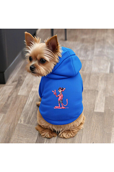 petite pati Blue Pink Printed Dog Sweatshirt |   Hooded, Fleece Fabric, Winter Dog Clothing