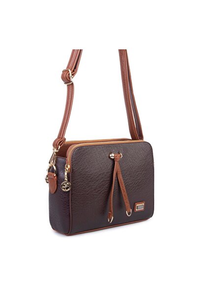 Nas Bag Women's Adjustable Strap Three-Compartment Stylish Crossbody Bag Brown Tan Victoria
