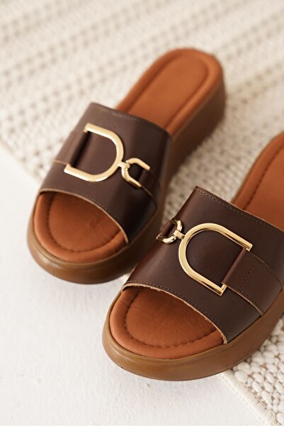 TRENDELLA Maria Bitter Brown Genuine Leather Slippers