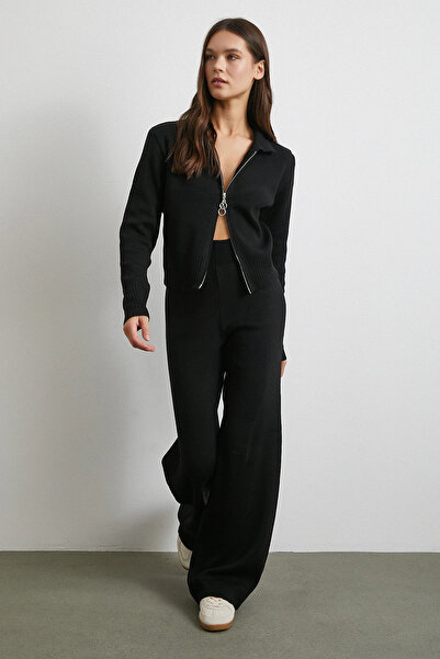 Never more Double Zipper Cardigan Set Black