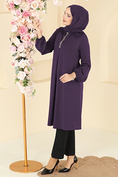 ModaMerve A Pileli Mira Tunik ASM2835-MS Mor