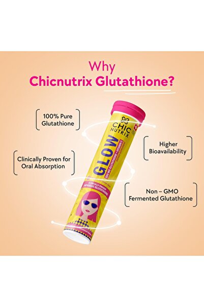 Chicnutrix Glow - 20 Effervescent Tablets, Japanese Glutathione & Vitamin C, Strawberry-Lemon