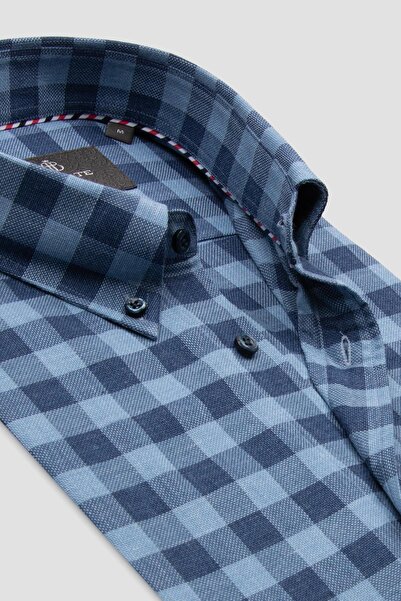 Abbate Лука Оксфорд памучна комфортна тъмно синя риза с копчета и яка за мъже