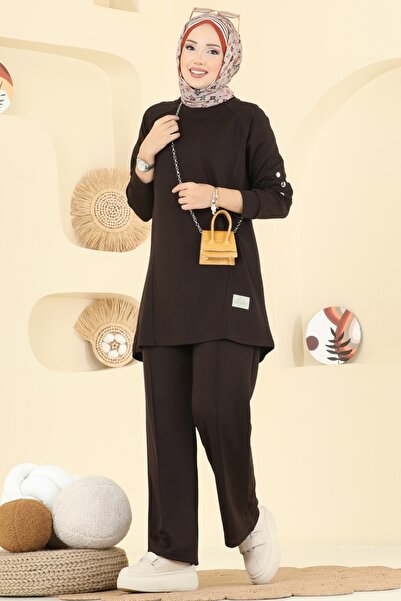 ModaMerve Kol Düğme Detaylı Modal Takım 2731AYD574-MS Kahve