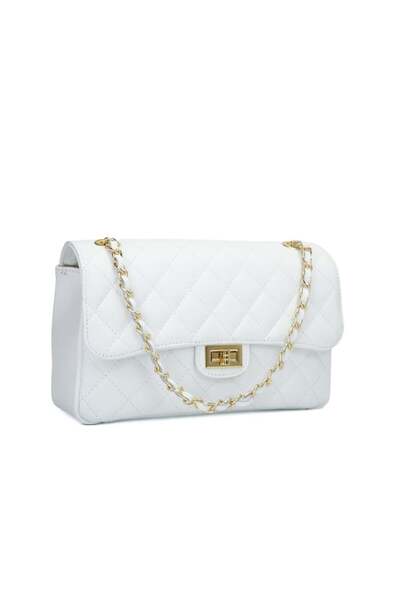 Posete Fagaras Poseta Piele Ruby - Alb, 3 Compartimente, 3 Buzunare, Bareta 110 cm