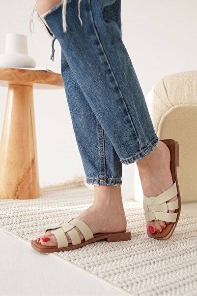 TRENDELLA Marlen Beige Genuine Leather Slippers