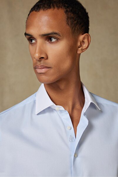 Abbate Grant Non Iron Oxford Cotton Slim Fit Light Blue Classic Collar Men's Plain Shirt