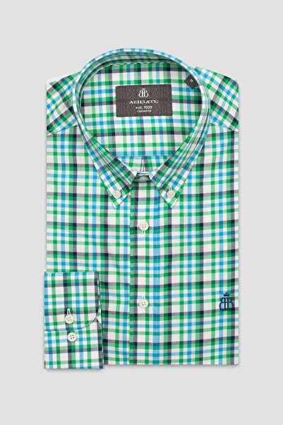 Abbate Ανδρικό καρό πουκάμισο Luca Twill Cotton Comfort Fit με πράσινο γιακά με κουμπιά